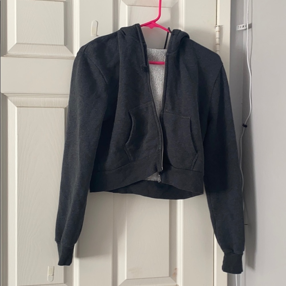 COPY - brandy melville cropped dark grey zip up